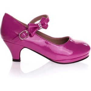 Bubblegum pink Link brand heels with rhinestone bow